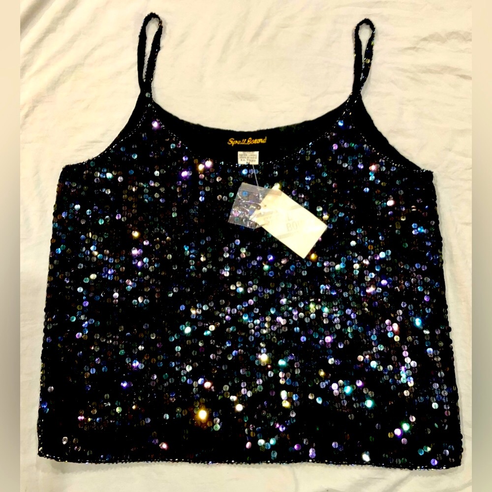 SPELL BOUND all over sequin black silk cami size M  NWT - Picture 8 of 8